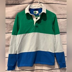 Boden Blue Green Rugby Shirt British Flag Collar Warm Long Sleeve 100% Cotton